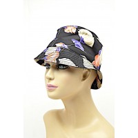 PRADA Black Multi Floral 100% Silk Hat with bright Gold Logo  Sz Small  NWOT  eb-92453889